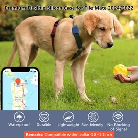 Frylaa Waterproof Dog Collar Holder Case for Tile Mate 2024/Mate 2022 GPS Tracker(2 Pack),Anti-Lost Silicone Pet Collar Cover for Tile Tracker Finder,Cat Pet Necklace Accessories-Black&Blue