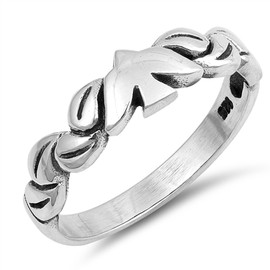 Dove Oxidized Bird Tree Leaf Branch Peace Ring Sterling Silver Band Size 9