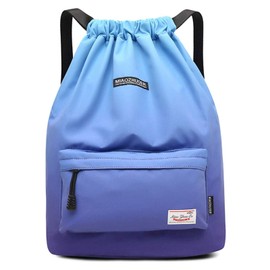 Risefit Waterproof Drawstring Backpack, Swimming Travelling Shopping Gym Bag Nylon Sports Backpack for Men Women Girls Boys (Blue)