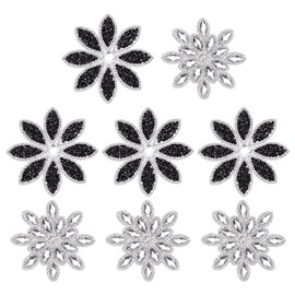 FINGERINSPIRE Pack of 8 2 Styles Flowers Hotfix Rhinestone Appliques for Iron-On Transparent Snowflakes Rhinestone Patches Hot Melt Black Floral Pattern Sewing Decoration for DIY Wedding Dress
