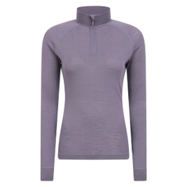 Mountain Warehouse Merino Womens Thermal Baselayer Top - Lightweight, Antibacterial & Breathable Ladies T Shirt - for Travel, Hiking, Camping, Skiing, Snowboard Dusky Purple Women's Size 12