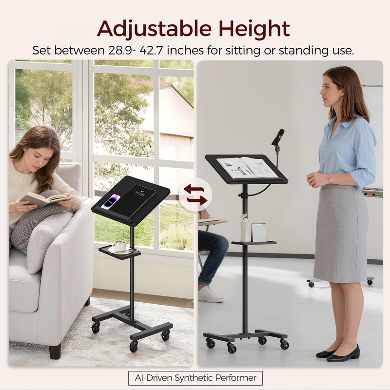 MAHANCRIS Podium Stand with Microphone Stand, Standing Desk and Laptop