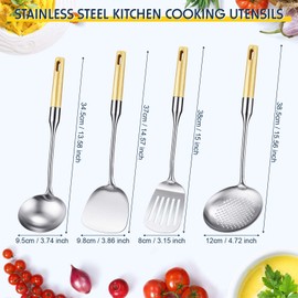 Stainless Steel Kitchen Cooking Utensils Specialty Chinese Wok Utensil Set with Skimmer Slotted Spoon, Spatula Turner, Wok Spatula and Soup Ladle for Nonstick Cookware Cooking Baking Supplies