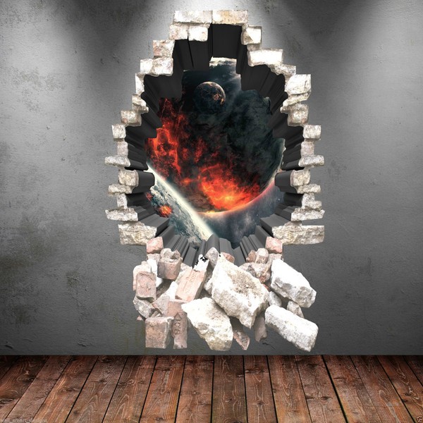 3D Full Colour Space Fire Planets Wall Art Sticker Boy Decal Mural Graphic Print WSD280