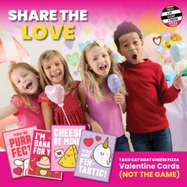 Dolphin Hat Games Taco Cat Goat Cheese Pizza Valentine's Day Cards - Great for Kids' School and Classroom Exchange - Includes Durable Vinyl Stickers - 32 Count