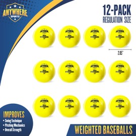 Anywhere Sports Weighted Training Baseballs | Progression Throwing Balls for Hitting Training & Improved Power | Hitting & Pitching Training Baseball for All Skill Levels | 2.85” Diameter | 16 oz