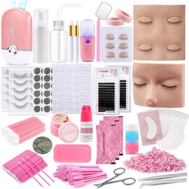Pretty memory Pretty memory Eyelash Extension Kit for Beginners, 343 Pcs Lash Extension Kit with Everything Includes 2 Mannequin Heads Facial Mister Tweezers Glue USB Fan for Practice Training