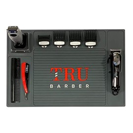 TRU BARBER Organizer Mat 18" X 13" (Charcoal Grey) Flexible PVC Station Mat, Salon Barbershop Work Station Pad, Anti-Slip