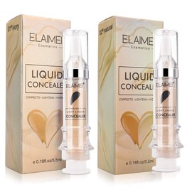 2 Packs Waterproof Full Coverage Concealer, Smooth Matte Flawless Creamy Liquid Foundation Corrector Makeup Kit for Face Eye Dark Circles Spot Acne Scar Cover (Natural + Lvory)