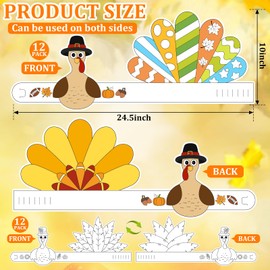 Color Your Own Turkey Crowns,24Pcs Thanksgiving Turkey Coloring Crowns Paper Turkey Hats Thanksgiving Crafts for Kids Family Classroom School and Holiday Craft Activity