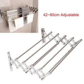 DNYSYSJ Retractable Towel Rack, Wall Mounted Stainless Towel Holder Shelf Bathroom Storage Rack Rail Bar Stand 42~80cm Adjustable