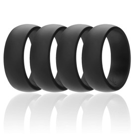 ROQ Silicone Rubber Wedding Ring for Men, Comfort Fit, Breathable Rubber Engagement Band, Men's Wedding Band, 8mm Wide 2mm Thick, Dome Solid, 4 Pack, Black, Size 7