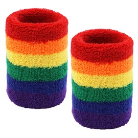 1 Pair Striped Sweat Wristband Cotton Wristband Fit Men Women Sports Bracelets (Rainbow)