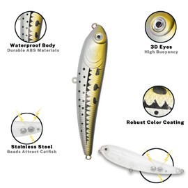 WONDERSEE Catfish Rattling Line Float Lure with Stainless Steel Beads for Targeted Channel, Blue, and Flathead Catfish 4-Pack