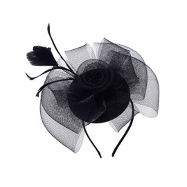 IYOU Bogen Hochzeit Fascinator Stirnband Schwarze Feder Haarbänder Cocktail Tee Party Haarschmuck für Damen