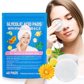 Glycolic Acid Toner, Glycolic Acid Pads for Face with Vitamins B3,B5,C & E, Green Tea, Calendula, Allantoin, Exfoliates Surface Skin and Reduces Fine Lines and Wrinkles-40pcs