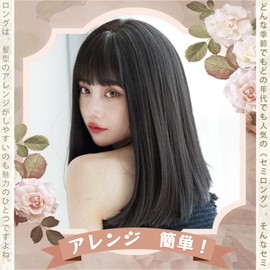 Sofeiyan Wig, Semi-Long, Medium Straight Natural Black Hair Wig, Women Layer, Women's, Full Wig, Small Face, Heat Resistant, With Net (Black Brown)