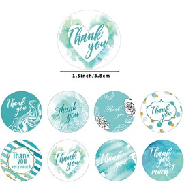 500Pcs Blue Thank You Stickers,Watercolor Blue Theme 1.5 Inch 8 Designs Baby Shower Birthday Party Favor Labels,Floral Envelope Sealing Adhesive Stickers Gifts Wrap Tags for Business Bridal Wedding