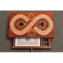 PALM ROYAL HANDICRAFTS 2 Track Cribbage Board Game Set with Magnetic Pull Drawer, Playing Cards - Metal Pegs - Storage Available, Travel Portable Cribbage Game Sets for Family. (Size - 6.5" x 4").