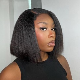 BIPLE Wig Cap Wig Brazilian Hair Long Hair Yaki Kinkycurly - Wig for Women Natural 12 Inches