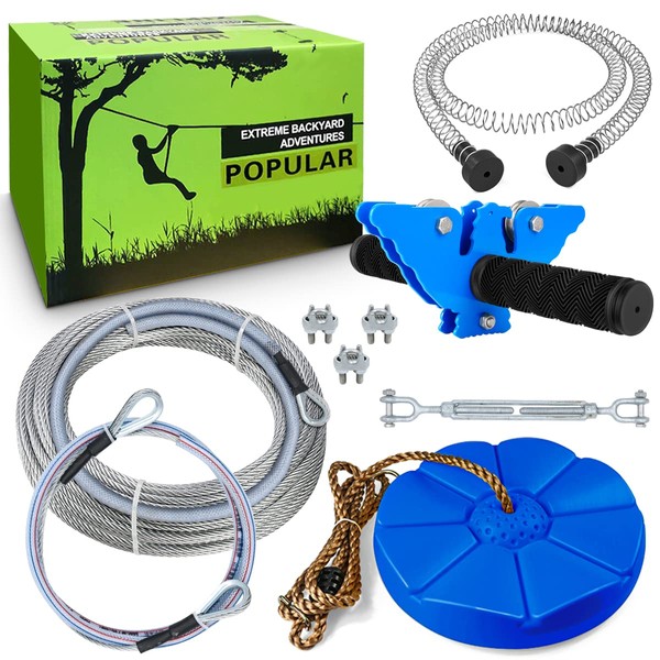 X XBEN Zip line Kits for Backyard 98FT, Zip Lines for Kid and Adult, Included Swing Seat, Ziplines Brake, and Steel Trolley, Outdoor Playground Equipment