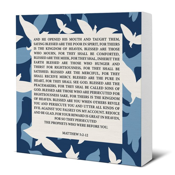 Christian Beatitudes Scripture Wood Block Sign Bible Verse Gift Religious