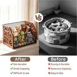 AHUONEL Dog Toy Basket, Chew-Proof Dog Toy Box, Wooden & Metal Pet Toy Storage Organizer, Spacious Toy Storage Bin for Pet Toys, Treats & Home Supplies, Toy Box for Living Room