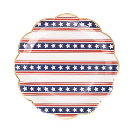 My Mind's Eye Patriotic Paper Plates, 9 inch Scalloped, Stars and Stripes with Gold Foil Edge, 8 Count