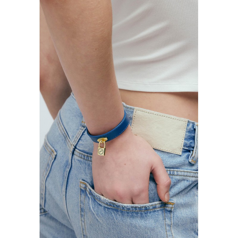 All We Are Sloth Padlock Leather Bracelet for Women (Gold/Navy)