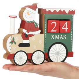 COM-FOUR® Advent calendar made of wood - Cube calendar in train shape - Decorative desk calendar as a countdown to Christmas (Train - Snowman)