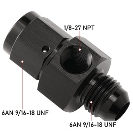 Podavelle 6AN Male to 6AN Female Fuel Pressure Gauge Take Off Fitting Adapter with 1/8 NPT Side Port Aluminum Black