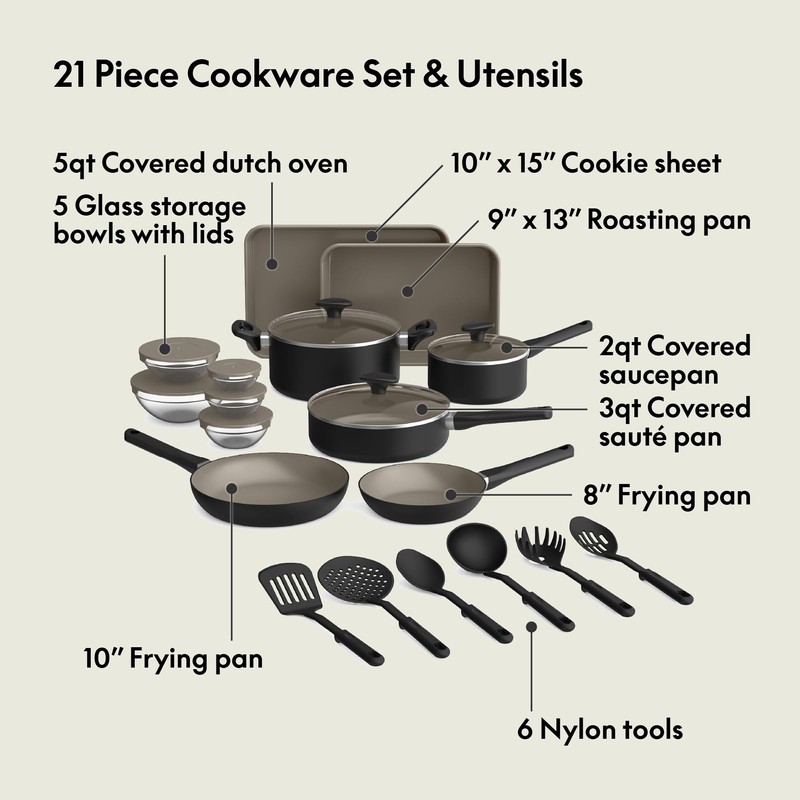 bella 21 Piece Kitchen Set with EverGood™ Ceramic Nonstick Coating​,