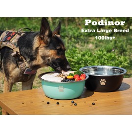 Podinor Large Dog Water Bowl 2 Pack, 1.3 Gallons 170oz Stainless Steel Extra Large Dog Food Bowl for Big Giant Dogs, Silver