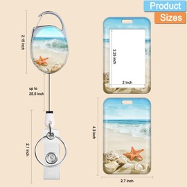 Retractable Badge Holder, Cute Print Pattern Belt Clip Badge Reel with Keychain, Name Tag Work Vertical Id Card Protector for Nurse Medical Teacher Student (Beach Starfish)