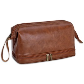 Fychuo Mens Toiletry Bags PU Leather Wash Bags for Men Portable Handheld Hanging Travel Toiletry Bag Brown, Groomsmen Gifts Him Husband Best Man Fathers Day Birthday Christmas