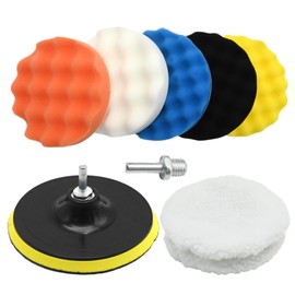 EATAKWARD 11Pcs 6 Inch Car Polishing Buffing Sponge Pads Kit with 8 mm M14 Drill Adapter, Multi-Color Car Polishing Pad Set, Wool Bonnet Pads for Household Electric Drill and Auto Polisher