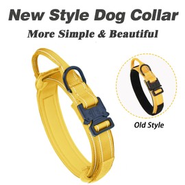 AUBELL Reflective Tactical Dog Collar,Adjustable Military Heavy Duty K9 Collars with Handle and Quick Release Metal Buckle Great for Extra Large Dogs, with Airtag Case and 2 Patches (Yellow,XL)