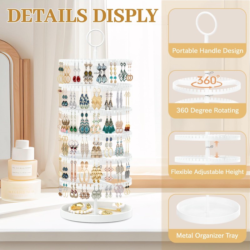TANOSAN 6 Tier Rotating Earring Holder Organizer Stand Adjustable Plastic