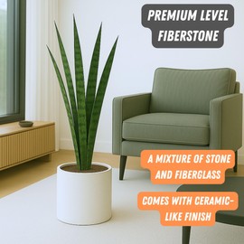 Fox & Fern 10 Inch Plant Pot with Drainage Plug — Premium Lightweight Fiberstone Matte White Planter; Indoor & Outdoor Planter; 10 Inch Pots for Plants Indoor; Weather & UV Resistant