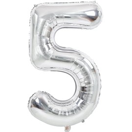 TONIFUL 40 Inch Silver Large Numbers Balloons 0-9, Number 5 Digital 5 Helium Balloons, Foil Mylar Big Number Balloons for Birthday Party Anniversary Supplies Decorations