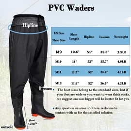 Aollerfilery Fishing Waders with Boots, Nylon/PVC Waist Wader Pants Fishing Waders for Men Women, Waterproof Bootfoot Waders (M9)