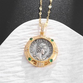 Mythology Lucky Roman Godness Queen Antique Coin Necklace,Ancient Roman Symbol Amulet Medal Necklace