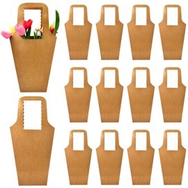Enorteen 20 Pcs Kraft Paper Flower Wrapping Paper Gift Bags Bouquet Gift Bags with Handle Bouquet Gift Bags Floral Gift Bags for Thanksgiving Birthday Wedding Party Favors