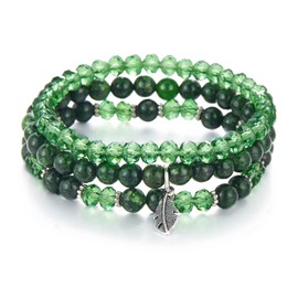 FULU AUTUMN Boho Beaded Bracelet Multi-Layer Crystal Stone Beaded Bracelets for Women Stretch Bracelets Fashion Jewellery Birthday Gifts for Her(39-Dark green)