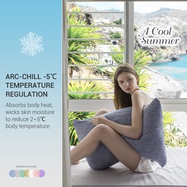 Marchpower Cooling Pillow Cases for Hot Sleepers Queen Size, Japanese Arc-Chill Cool Pillow Cases Double Design 2 Pack, Zipperd Breathable Skin-Friendly Cooling Pillowcase (20 X 30 inches)-Blue