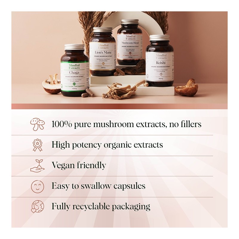 Mindful Extracts Organic Mushroom Extract Blend 60 Vegan Capsules