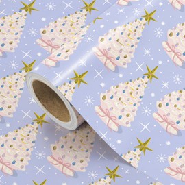 WRAPAHOLIC Purple Christmas Wrapping Paper - Mini Roll - 17 Inch x 16.5 Feet - Pastel Purple Christmas Tree Wrapping Paper for Xmas Holiday, Party Celebration