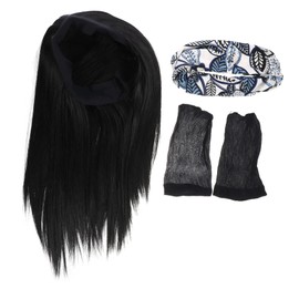 PACKOVE Headband Wig Set for Women 2PCS Long Straight Hair Wig with Hair Nets Adjustable Headband Natural Look for Daily Wear and Parties