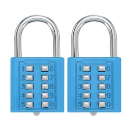 sourcing map Combination Padlock, 10-Digit Push Button Padlock 5-Position Locking Mechanism Security Combination Lock for Locker Gym Sports Locker Cabinet Toolbox (Lake Blue, Pack of 2)
