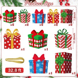 Wonderjune 15 Pcs Large Outdoor Christmas Decorations Gift Boxes Hanging Yard Ornaments Include 11.8 Inch Plastic Outdoor Yard Decorations 7.9 Inch Lawn Hanging Ornaments for Xmas Porch Holiday Decors